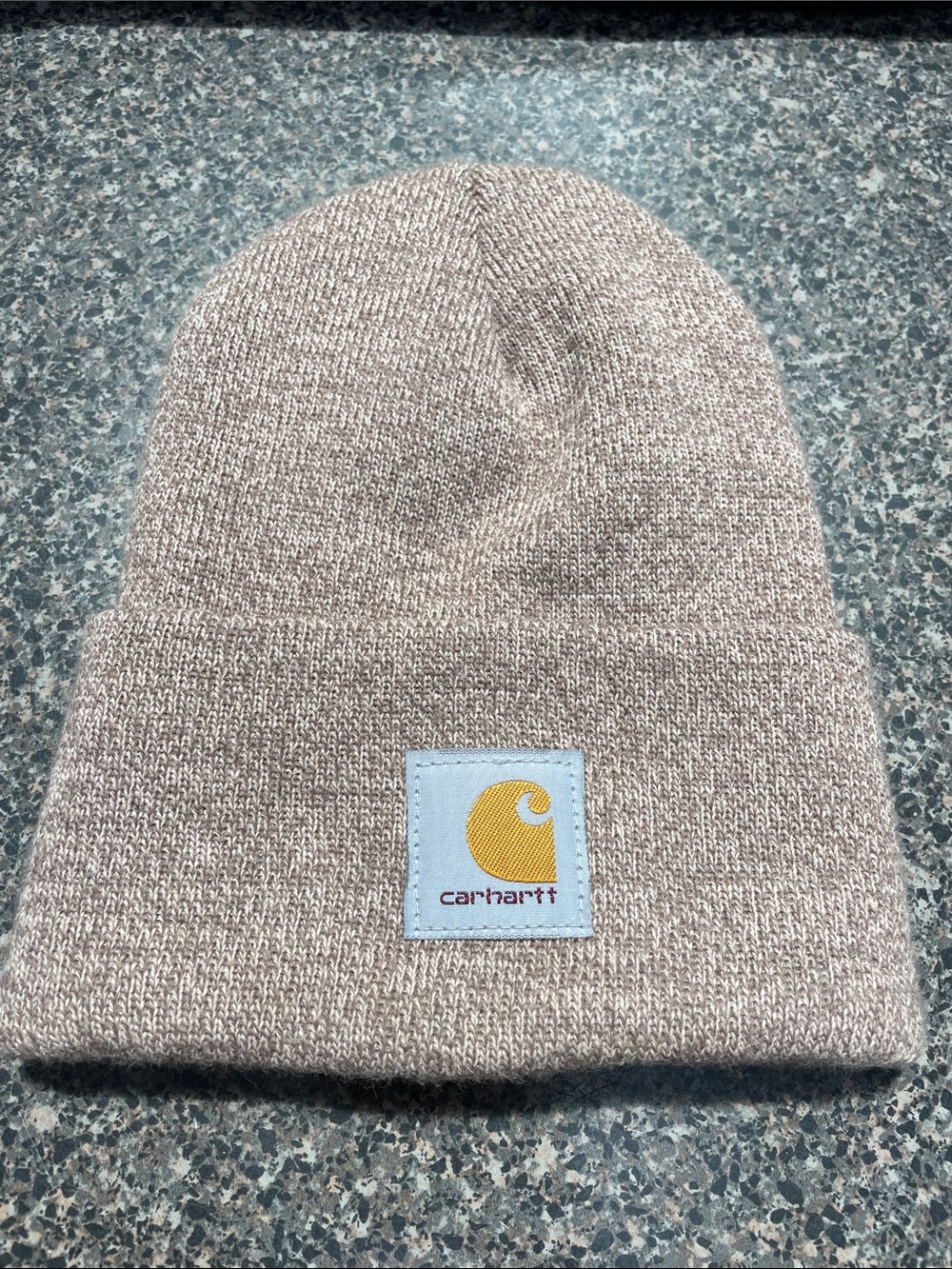Carhartt Heathered Tan  Knit Cuffed Beanie with Gold Logo Patch